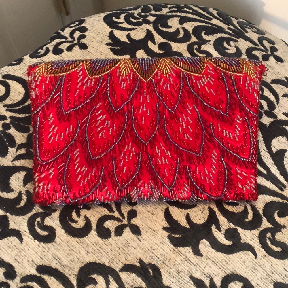 Vibrant Rare Red and Blue Hand Beaded Evening Bag - Picture 2 of 5